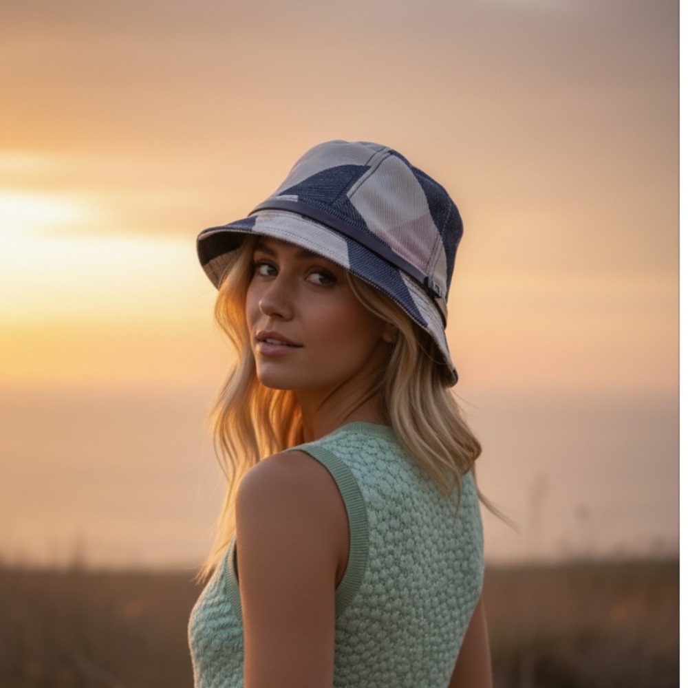 Burberry Black and Cream Geometric Bucket Hat